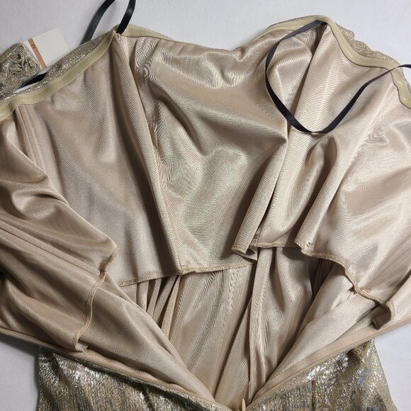 NWT Neiman Marcus Shelli Segal Long Evening Gown Dress Gold Nude Size 12 Tall - Picture 12 of 14